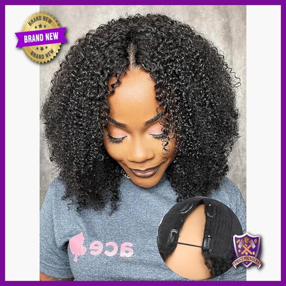 Human Hair V Part Wig 14 Inch Glueless Clip In 180% Density Curly main image 6